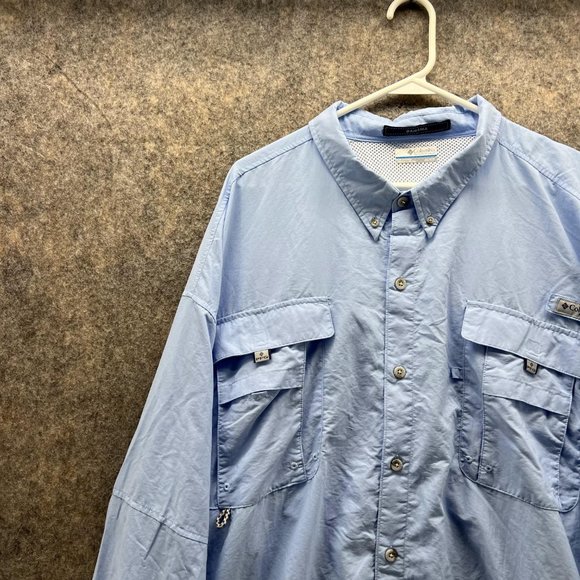 Columbia Shirt Men 4X Adult Blue Casual Button Down Vented Fishing Hike Pockets - Picture 3 of 11